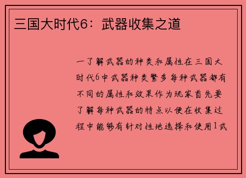 三国大时代6：武器收集之道