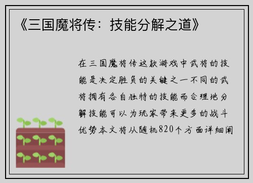 《三国魔将传：技能分解之道》